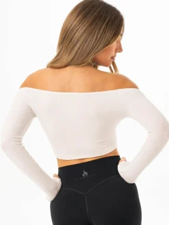 Ribbed Off Shoulder Long Sleeve Top